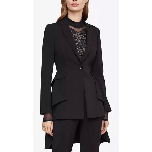 BCBGMAXAZRIA High-Low Peplum Blazer Black Women's Black Classic Sz S - Picture 1 of 14